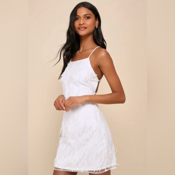 Lulu’s Making Magic White Fringe Lace-Up Mini Dress - Picture 2 of 5